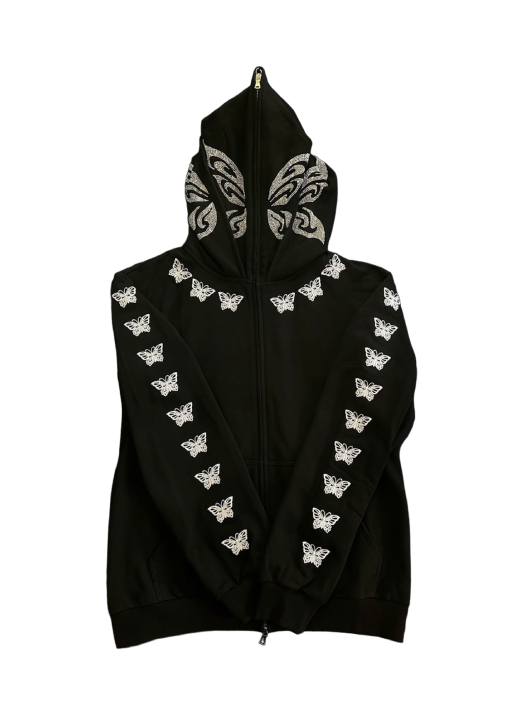 Butterfly Double Hood Rhinestone Fullzip